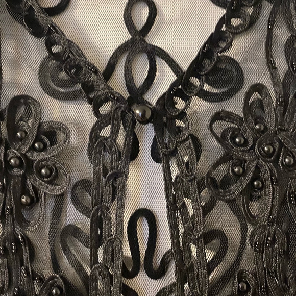 Beechers Brook Sheer Beaded Embroidered Whimsigoth Cardigan Black Quiet Luxury - Picture 4 of 5